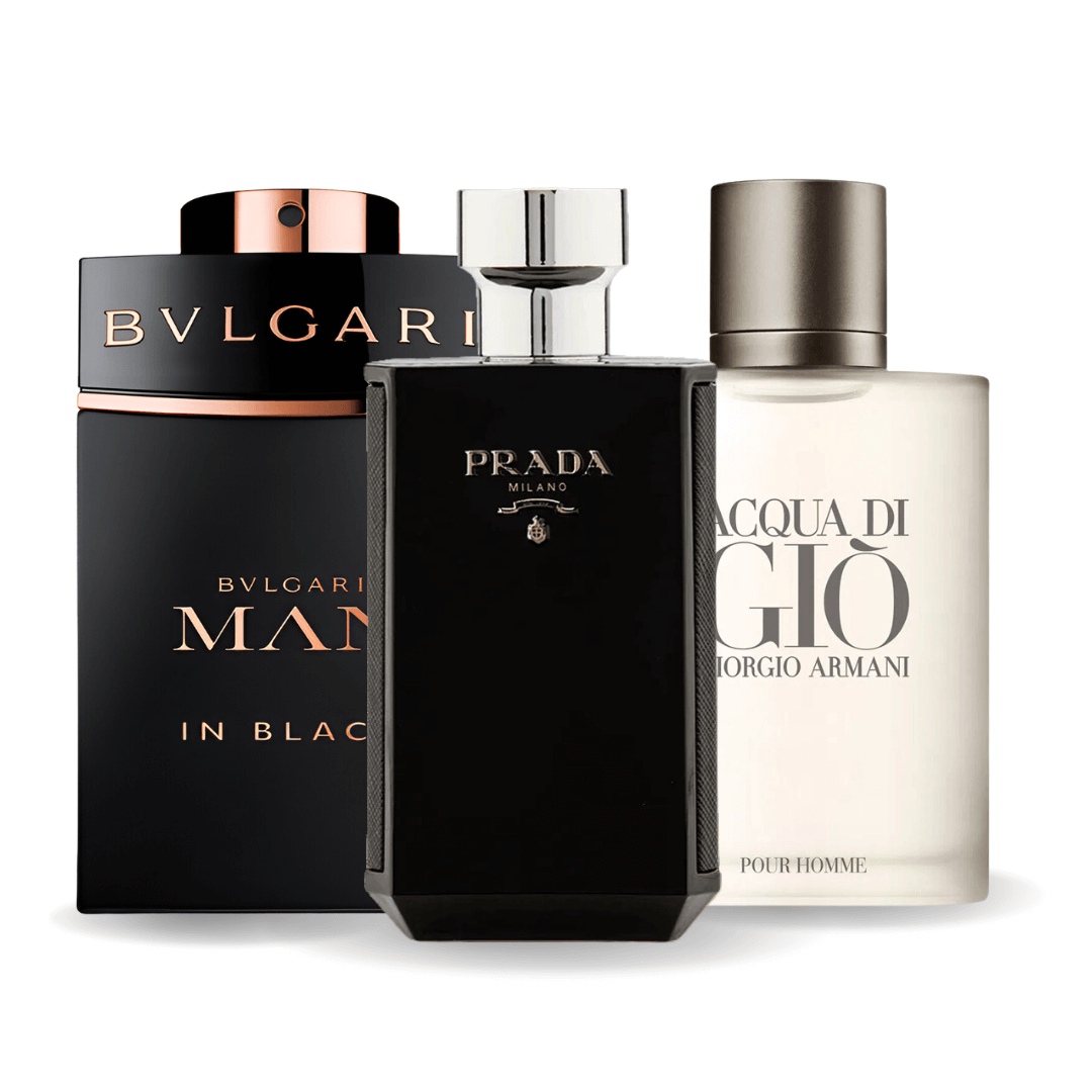 SET DE 3 PARFUMURI BVLGARI IN BLACK, GIORGIO ARMANI ACQUA DI GIO, L'HOMME PRADA INTENSE 100ML